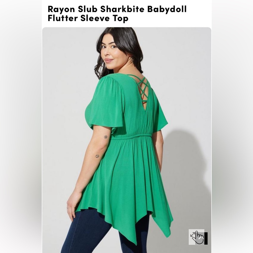Torrid Rayon Slub Sharkbite Babydoll Flutter Sleeve Top